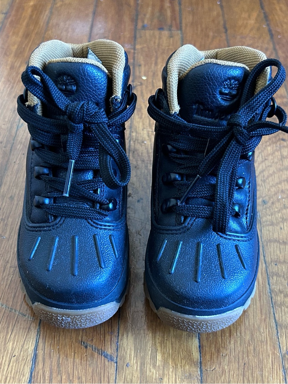 Timberland Kids Black and Tan Lace-Up Boots
